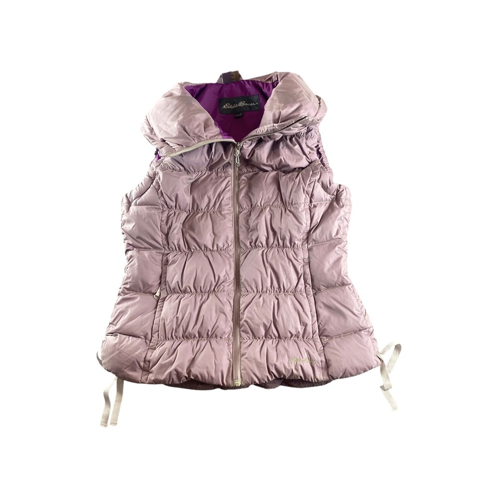 Eddie Bauer Womens Puffer Vest Lilac Purple Hooded Sleeveless Zip Up Size M
